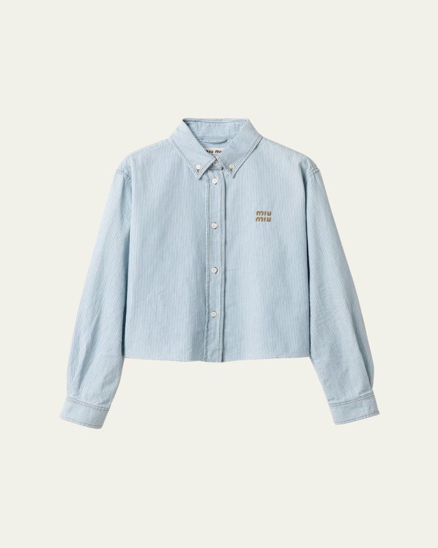 Chambray Riga Long Sleeve Cropped Button Down Shirt